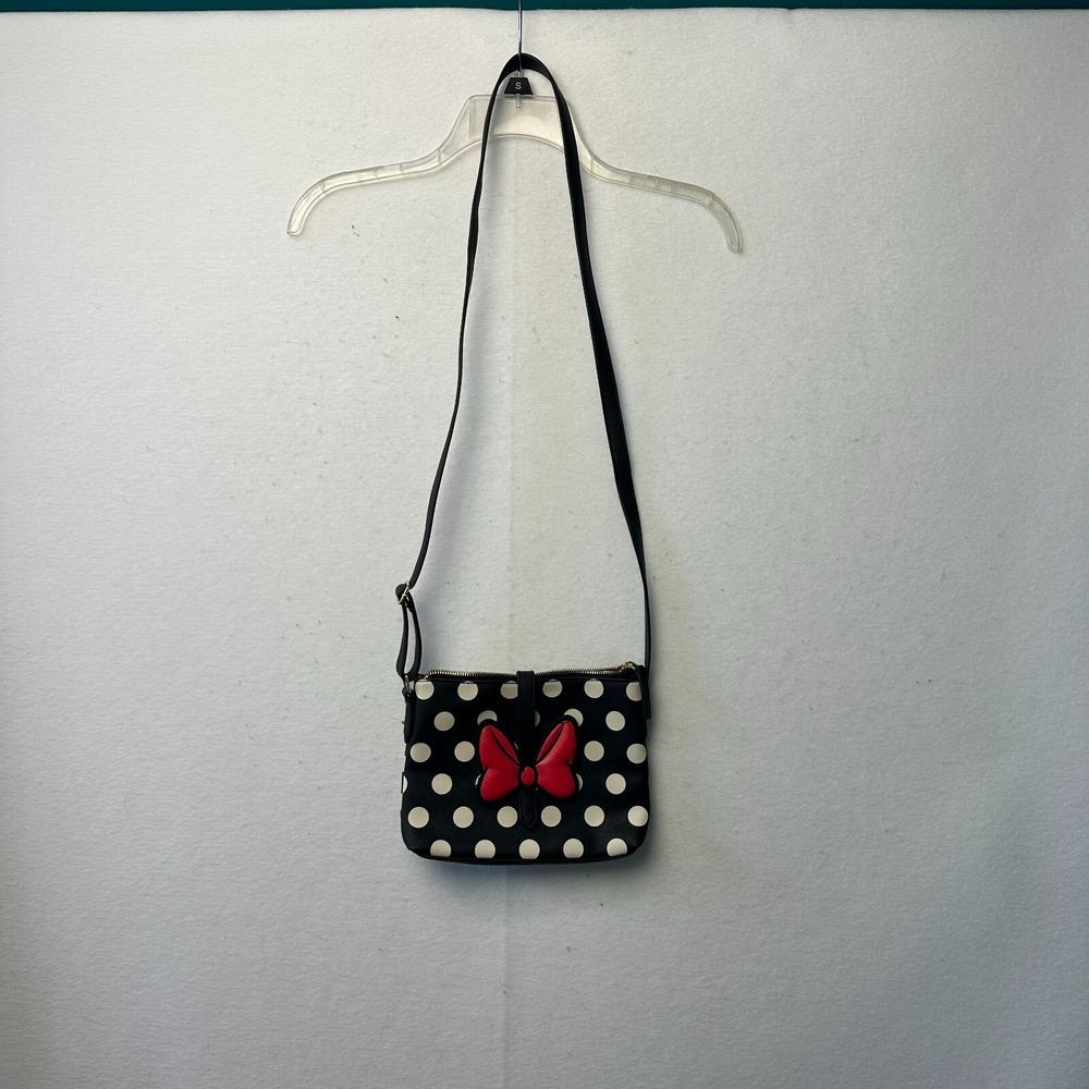 Disney Minnie Mouse Polka Dot Striped Crossbody Bag Red Bow Black White Gold